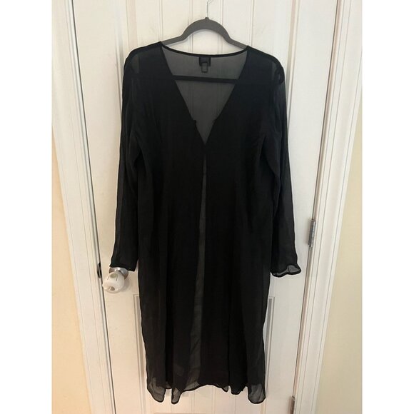 Eileen Fisher Sheer Silk Blend‎ Long Black Cardigan Dress Size M - Picture 5 of 5